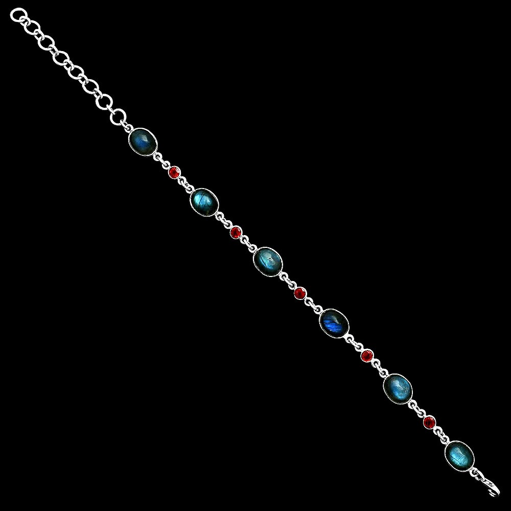 Premium Quality Blue Labradorite & Garnet 925 Silver Bracelet Jewelry B-1006