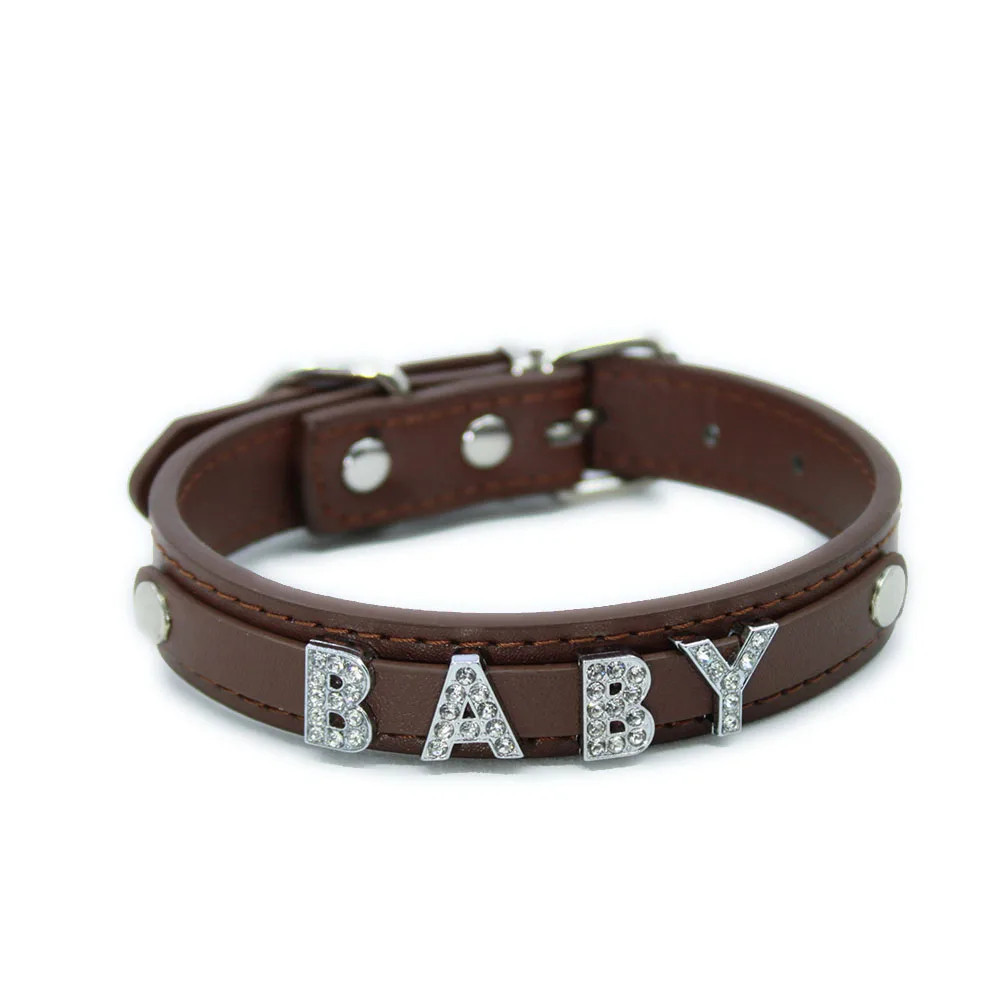 Customized Letters Leather Collar Rhinestone BDSM Name Choker Necklace Unisex V4