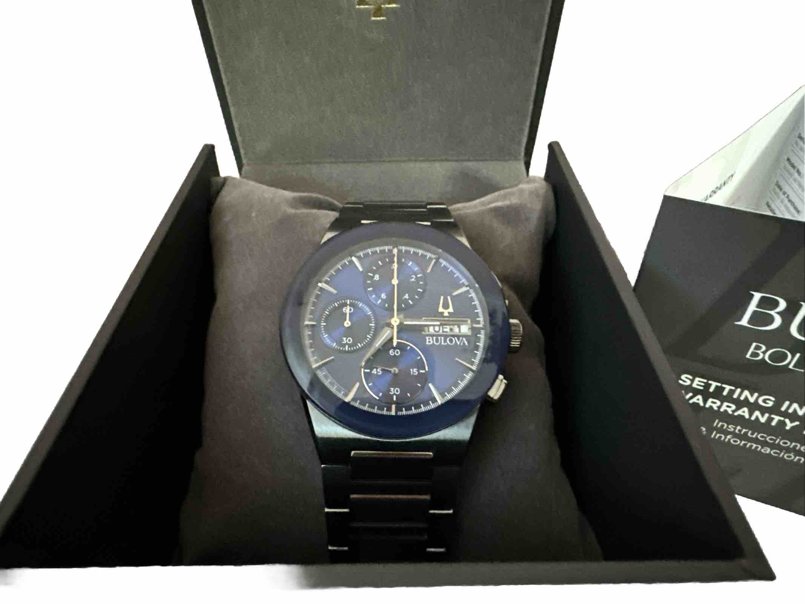 NEW Bulova Millennia Chronograph Quartz Blue Dial Men’s Watch 98C143(& WARRANTY)