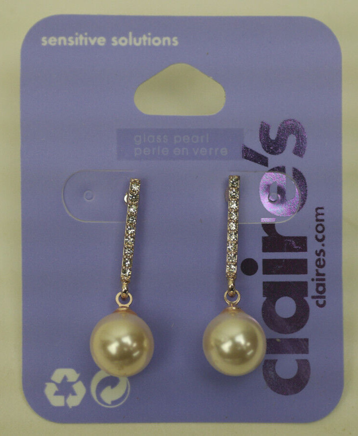Claire’s Rose Gold Pearl Crystal 1″ Bar Drop Earrings (G131424-1 LOC. D)