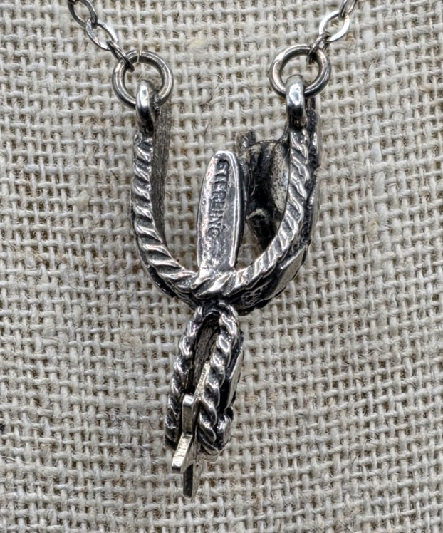 Vintage Sterling Silver Horse Head Western Star Spur Necklace 16.5″