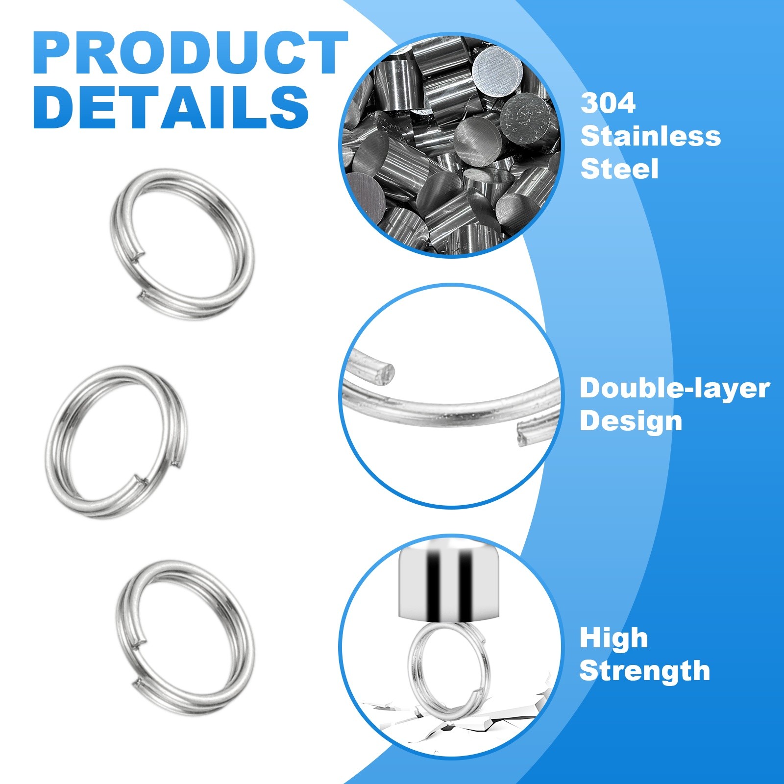 Round Split Ring, 60 Pcs 7 mm Small Split Ring with Double Loop, Silver