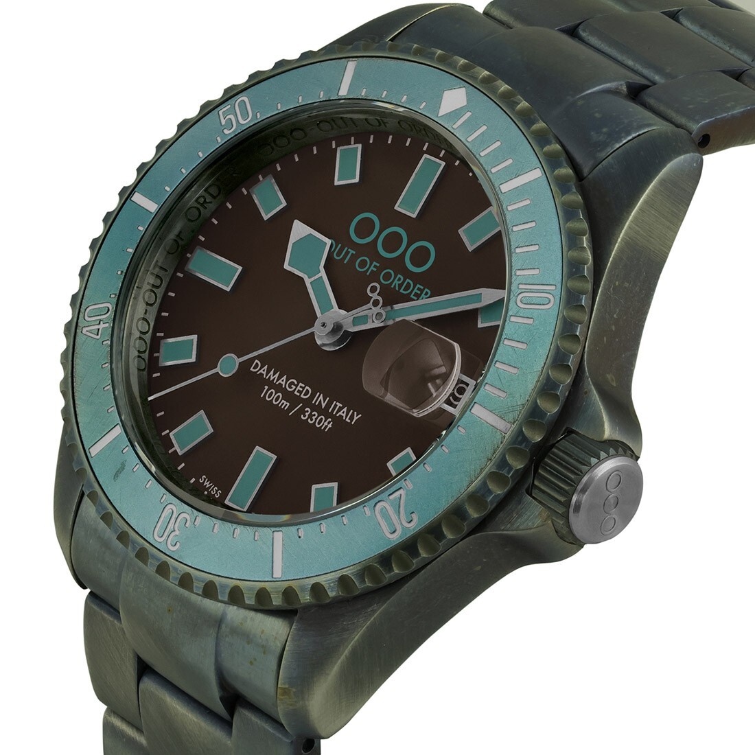 Out of Order CASANOVA Steel Swiss Made Brown Quartz Turquoise Men’s Watch
