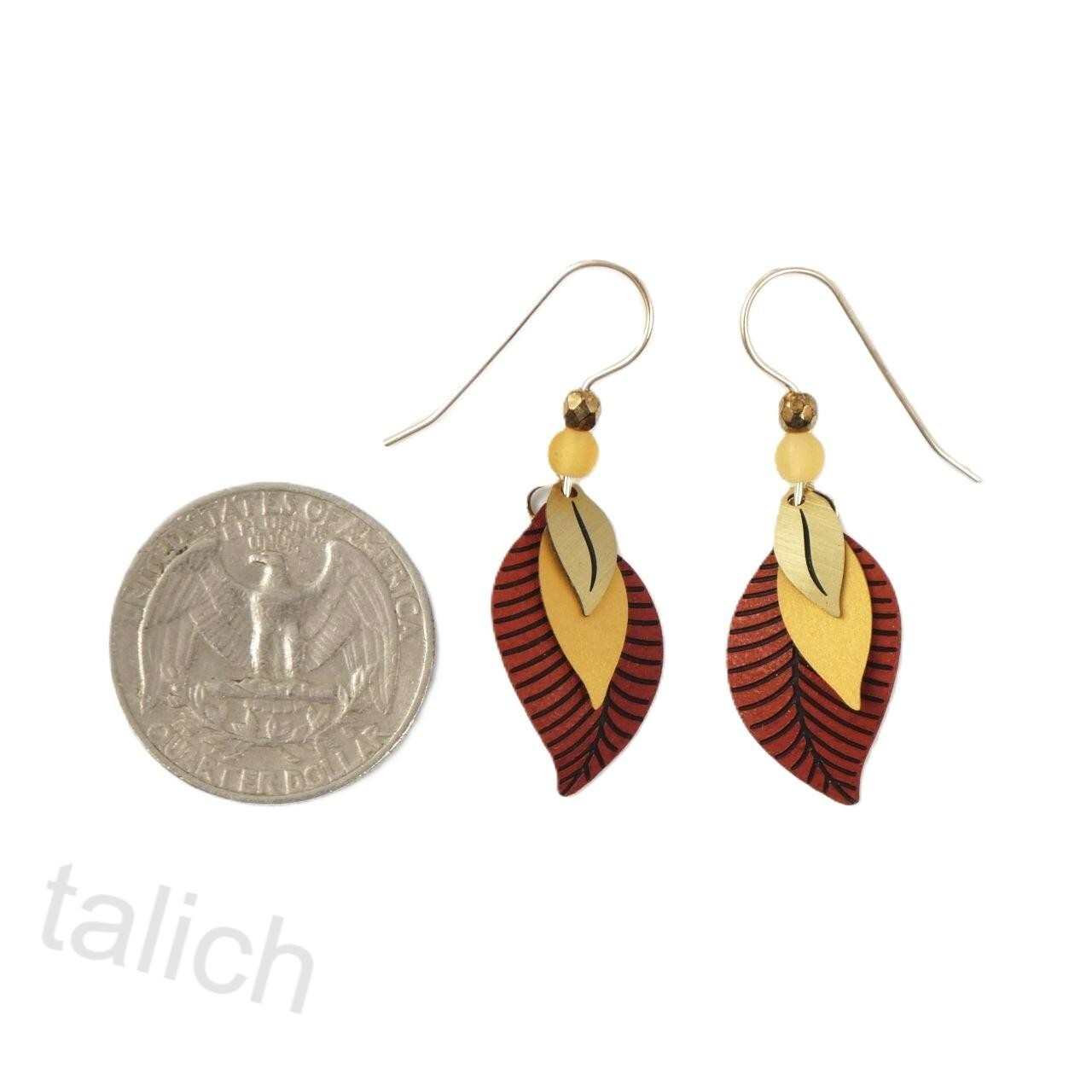 Adajio Earrings 14K Gold Filled Hook 3 Part Rust Brass Leaves Handmade USA 7023