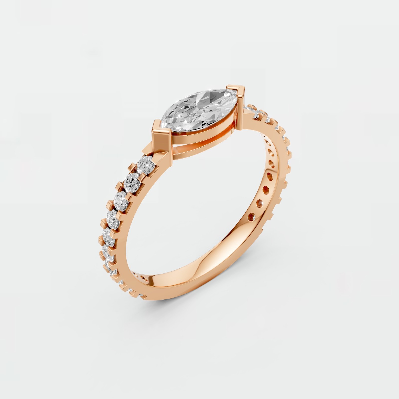 0.82 CTW Marquise Lab Diamond Engagement Ring Hidden Halo Promise Ring