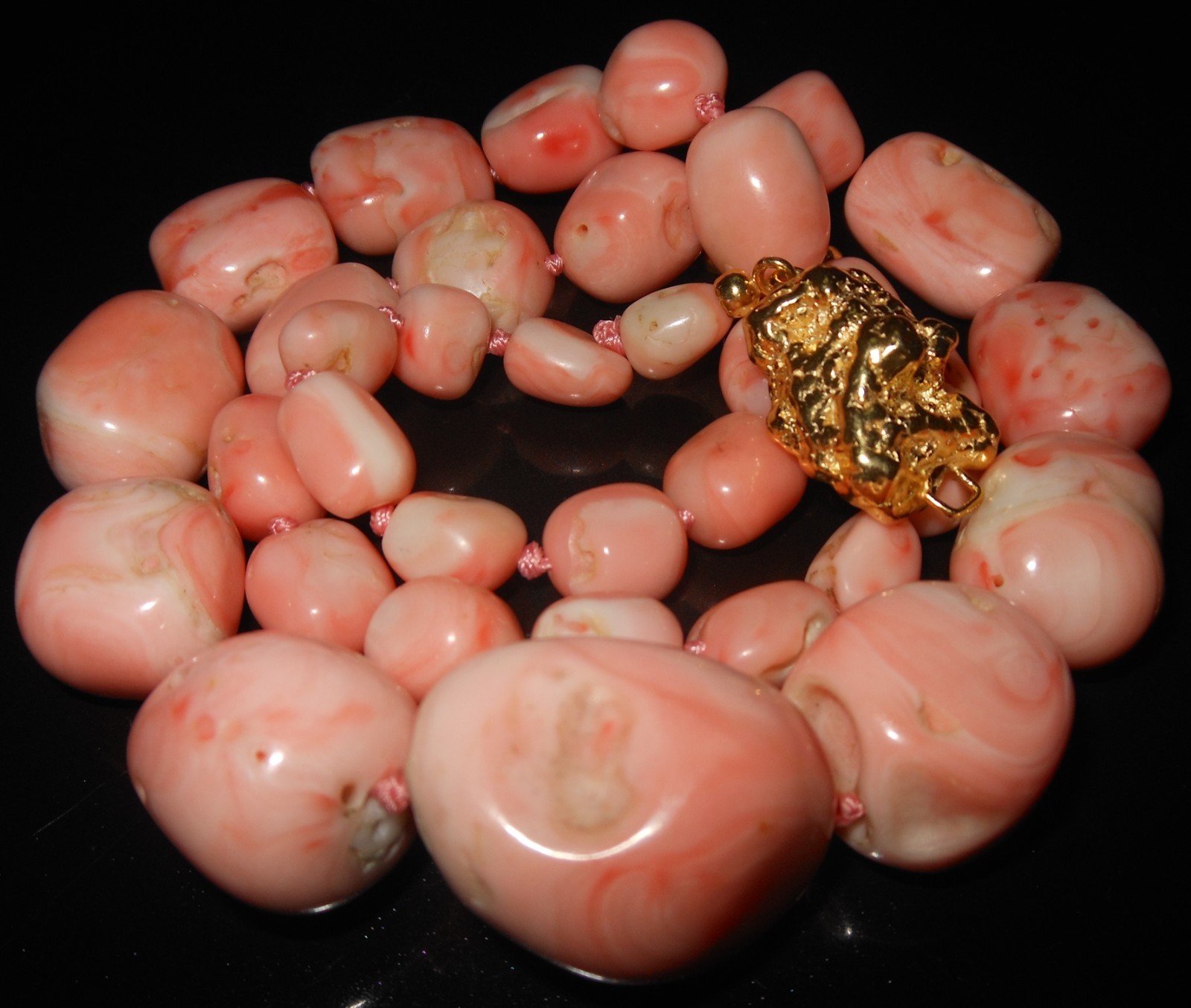 Gorgeous Pink Coral Nugget Scare Necklace