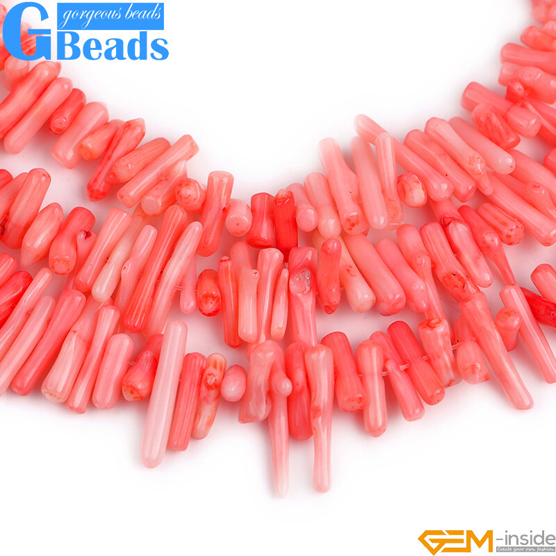Pink Red White Stick Coral Beads Irregular Spike Gemstone For Jewelry Making 15”