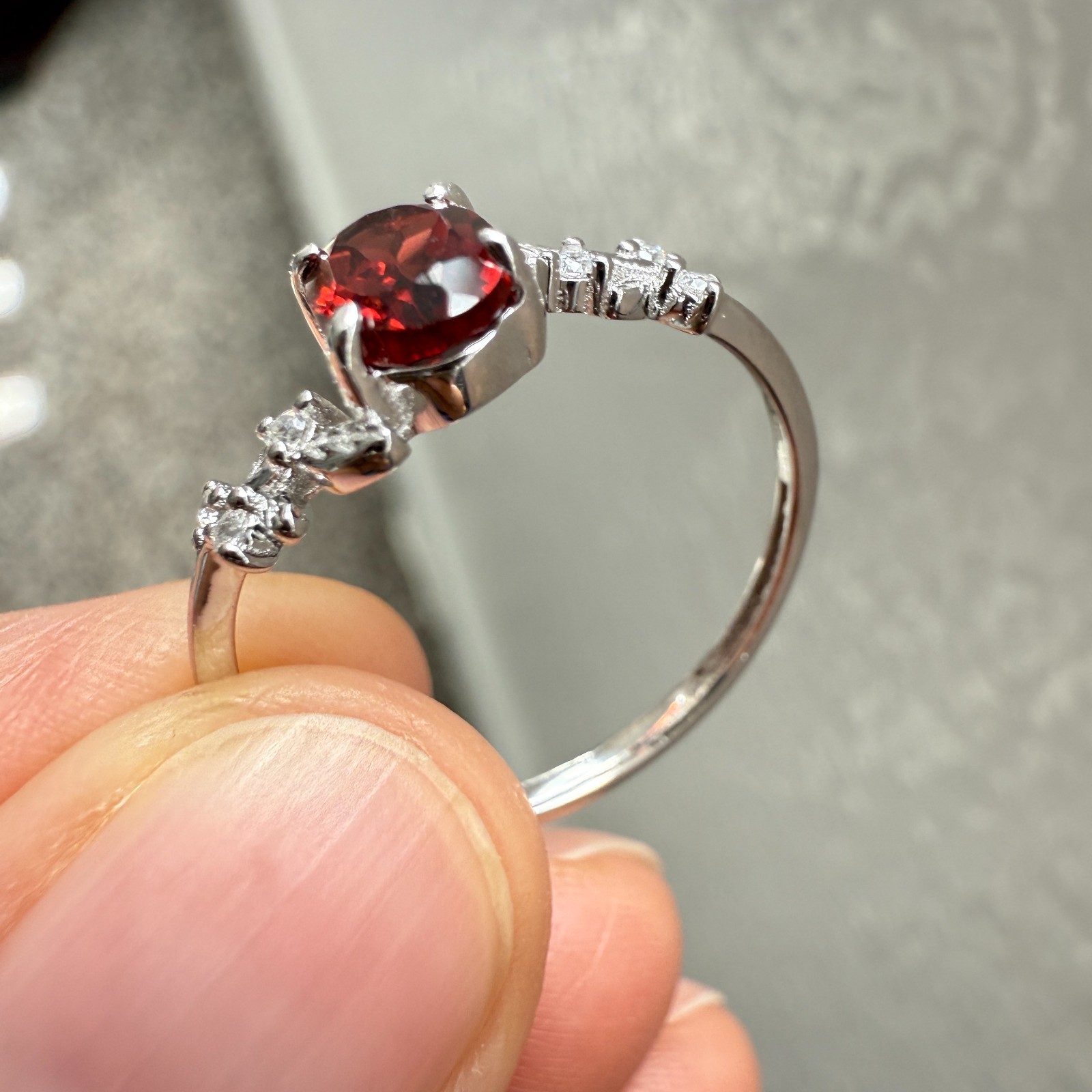 925 Sterling Silver Ring 7x5mm Natural Rhodolite Garnet Gemstone Zircon Flower