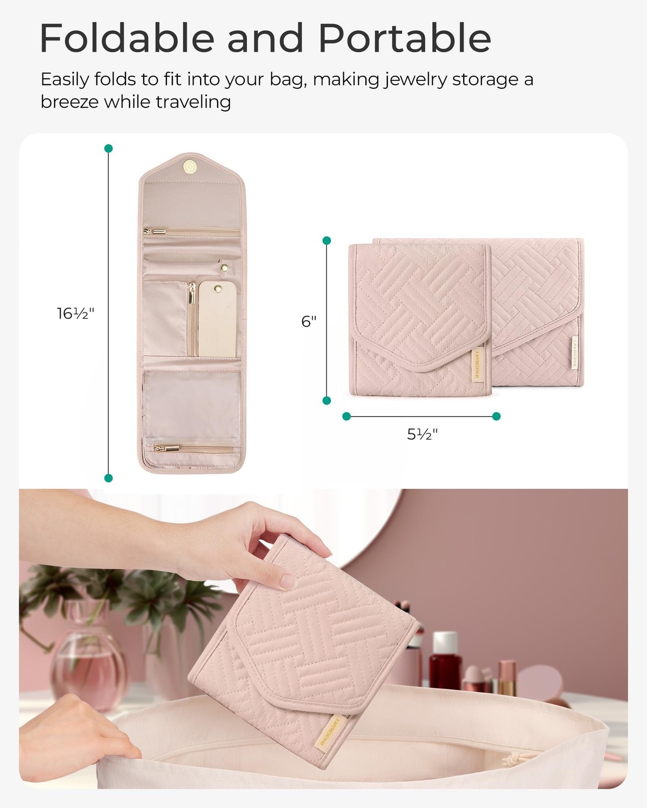 Bagsmart Travel Jewelry Organizer Case Foldable Small Jewelry Roll For Journey