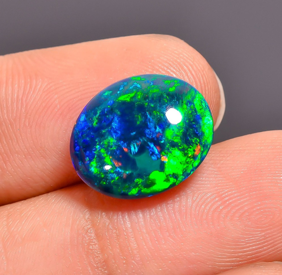 Natural Black Ethiopian Opal Oval Shape Cabochon Loose Gemstone 3.7 Ct 13X11X5mm
