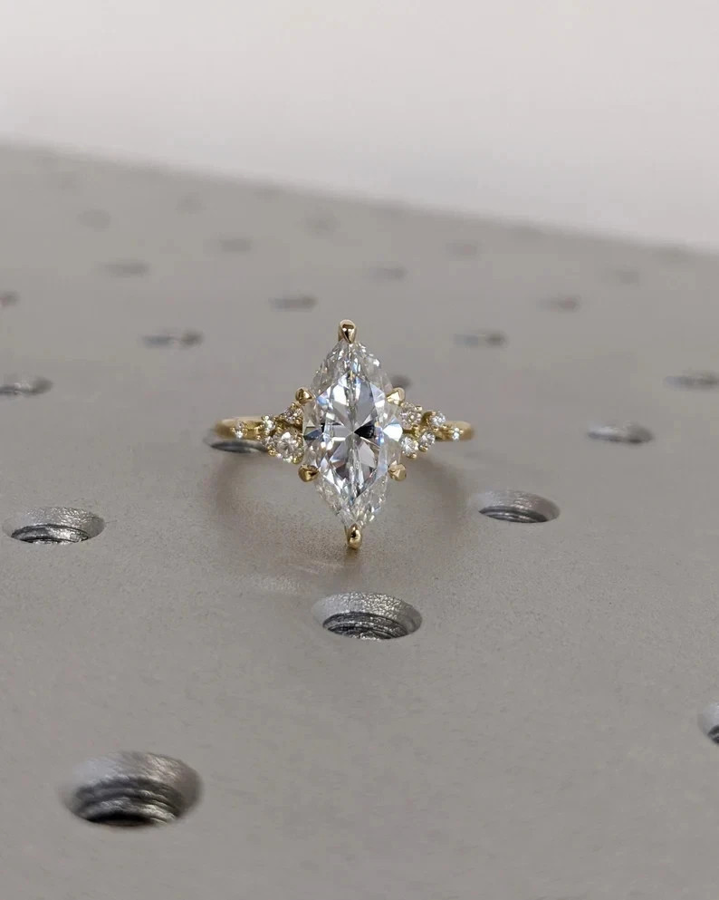 2.50Ct Marquise-Cut Moissanite Solitaire Engagement Ring 14K Yellow Gold Plated