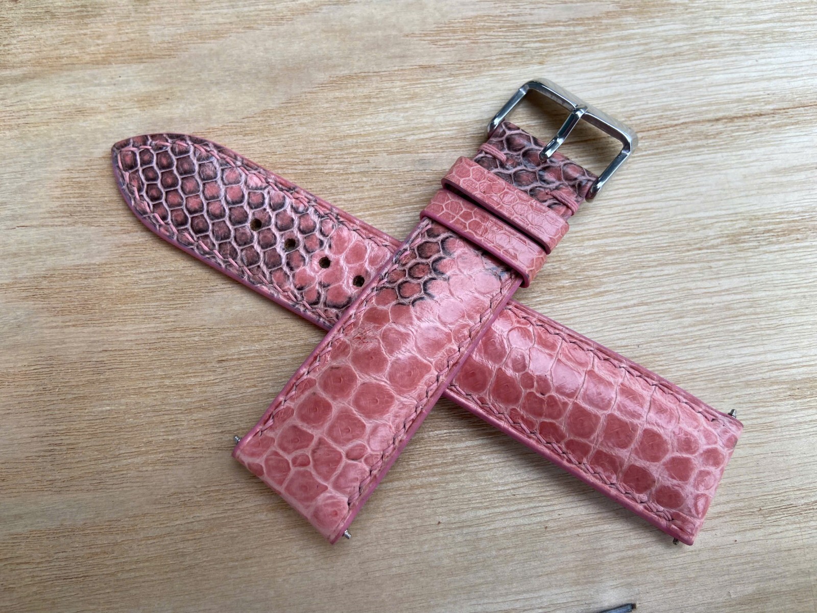 Pink Snake Leather Watch Strap Band, Size 16mm 18mm 20mm 21mm 22mm 24mm 26mm