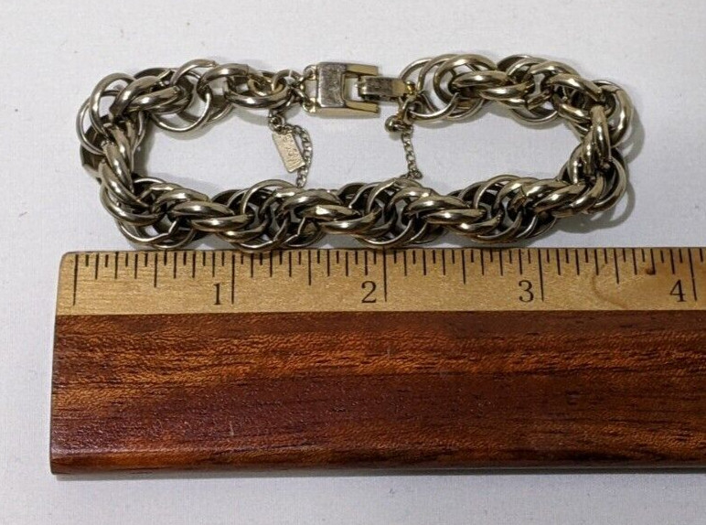 Vintage Signed Monet 7″ Gold Tone Heavy Chain Bracelet with Safety Chain Gift