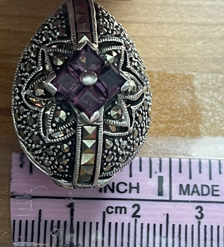 Vintage Sterling Silver 925 Poison Pill Box Locket Pendant Marcasite Stamped I5