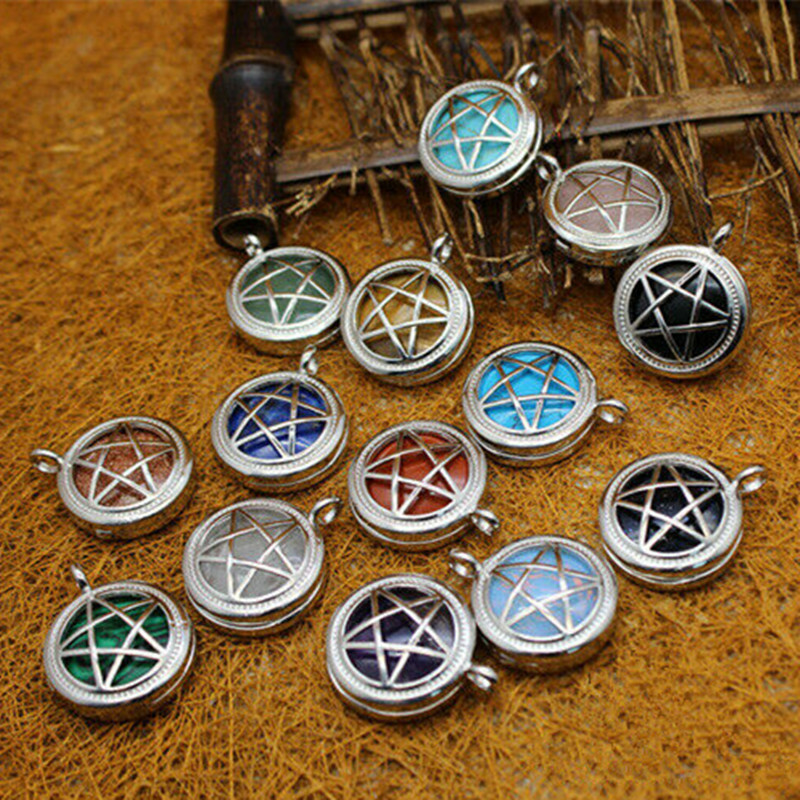 Wholesale 10pcs Natural Mixed Stone Hollow Out Five Star Box Amulet Luck Pendant
