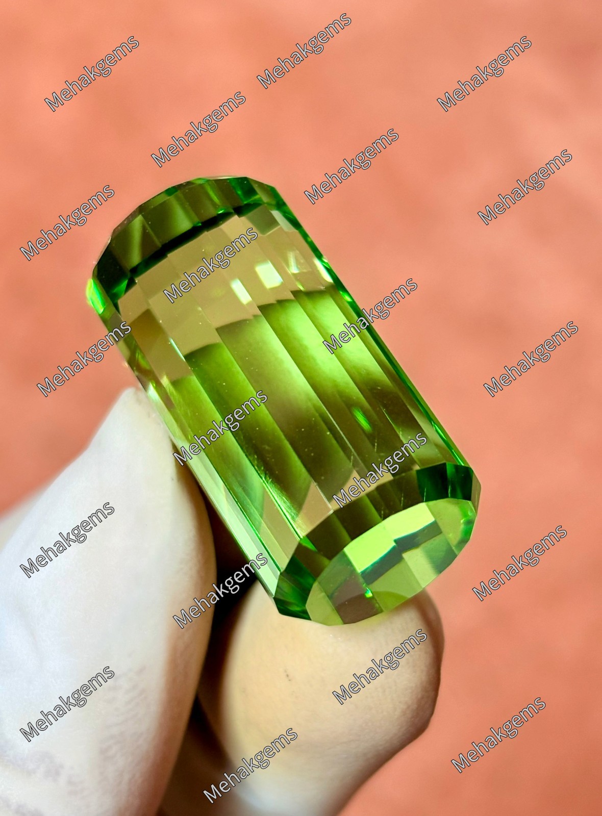 90. Ct Natural Mint Green Topaz Fancy Cube Faceted Loose Gemstone Certified