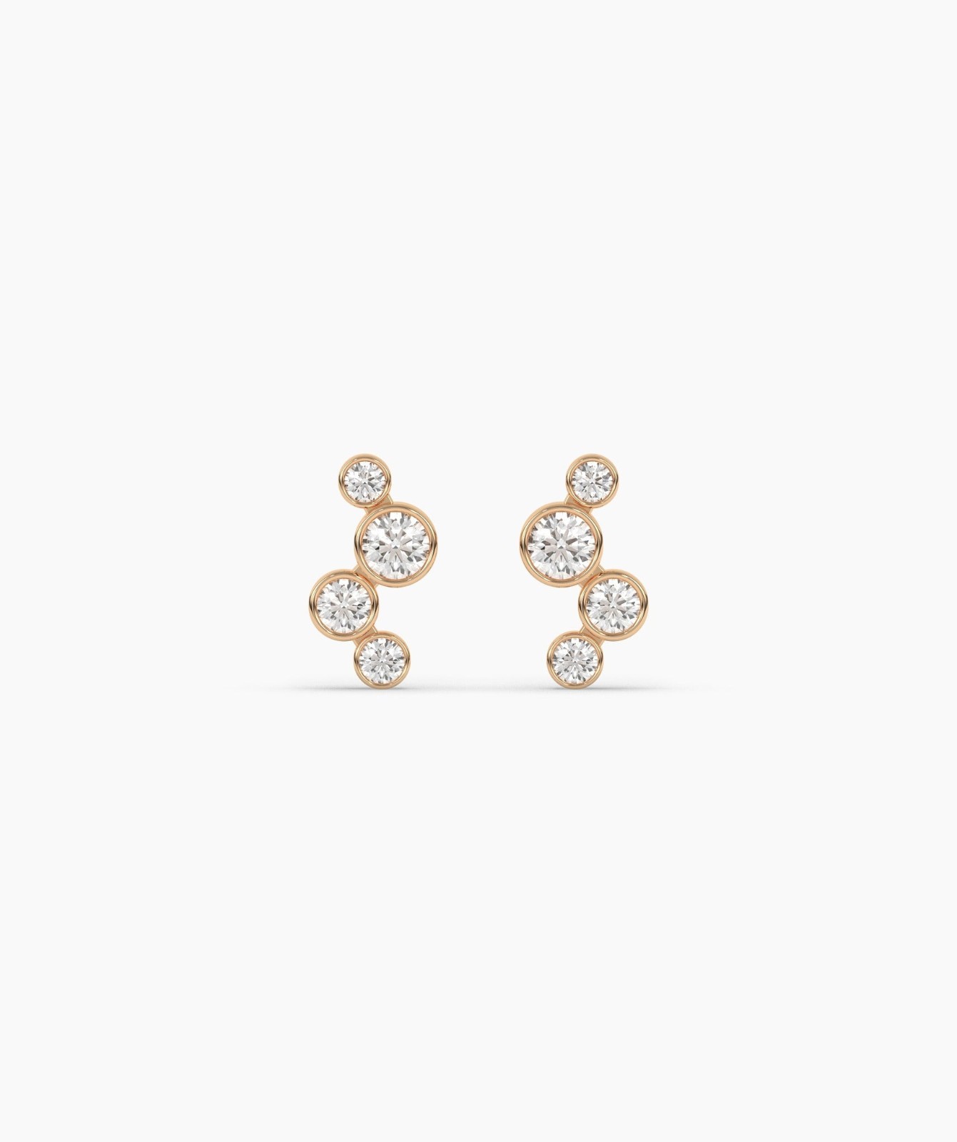 14K Gold Round Lab Grown Diamond Four Stone Bezel Diamond Climber Stud Earrings