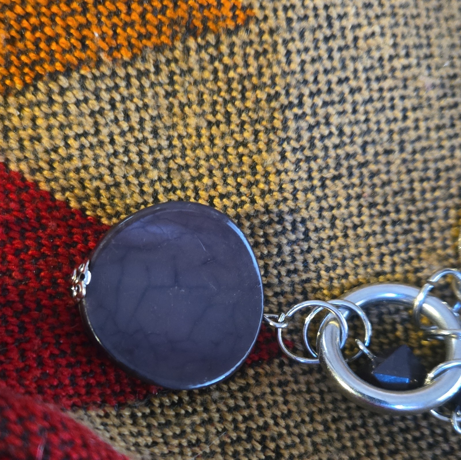 Silver Plated Cable Chain Statement Necklace Purple Dyed Oval Agate Lobster