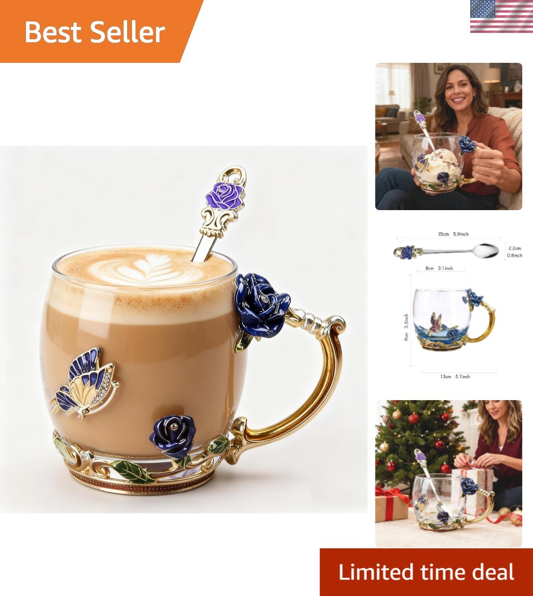 Unique 12 oz Blue Flower Coffee Cup – Ideal Birthday & Mother’s Day Gift