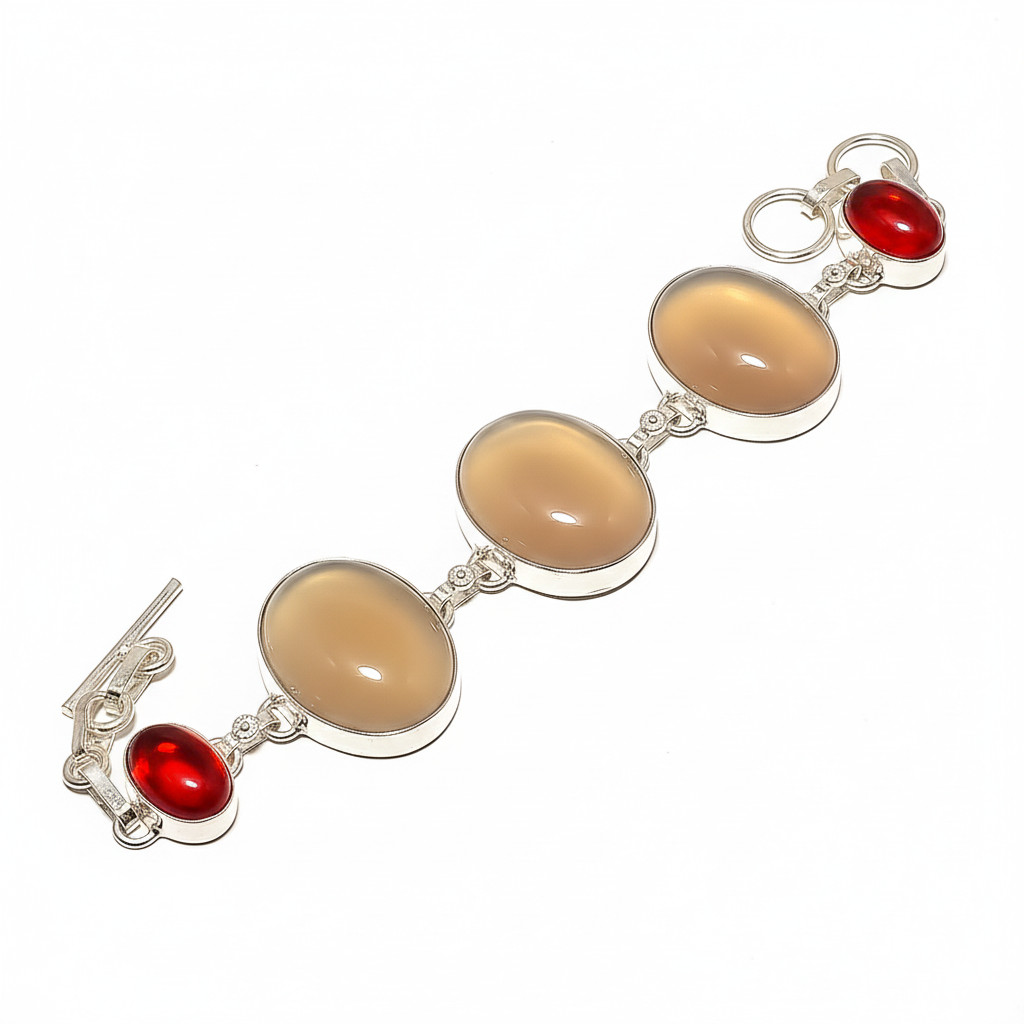 Attractive Agate Gemstone Chain Bracelet 925 Sterling Silver For Women