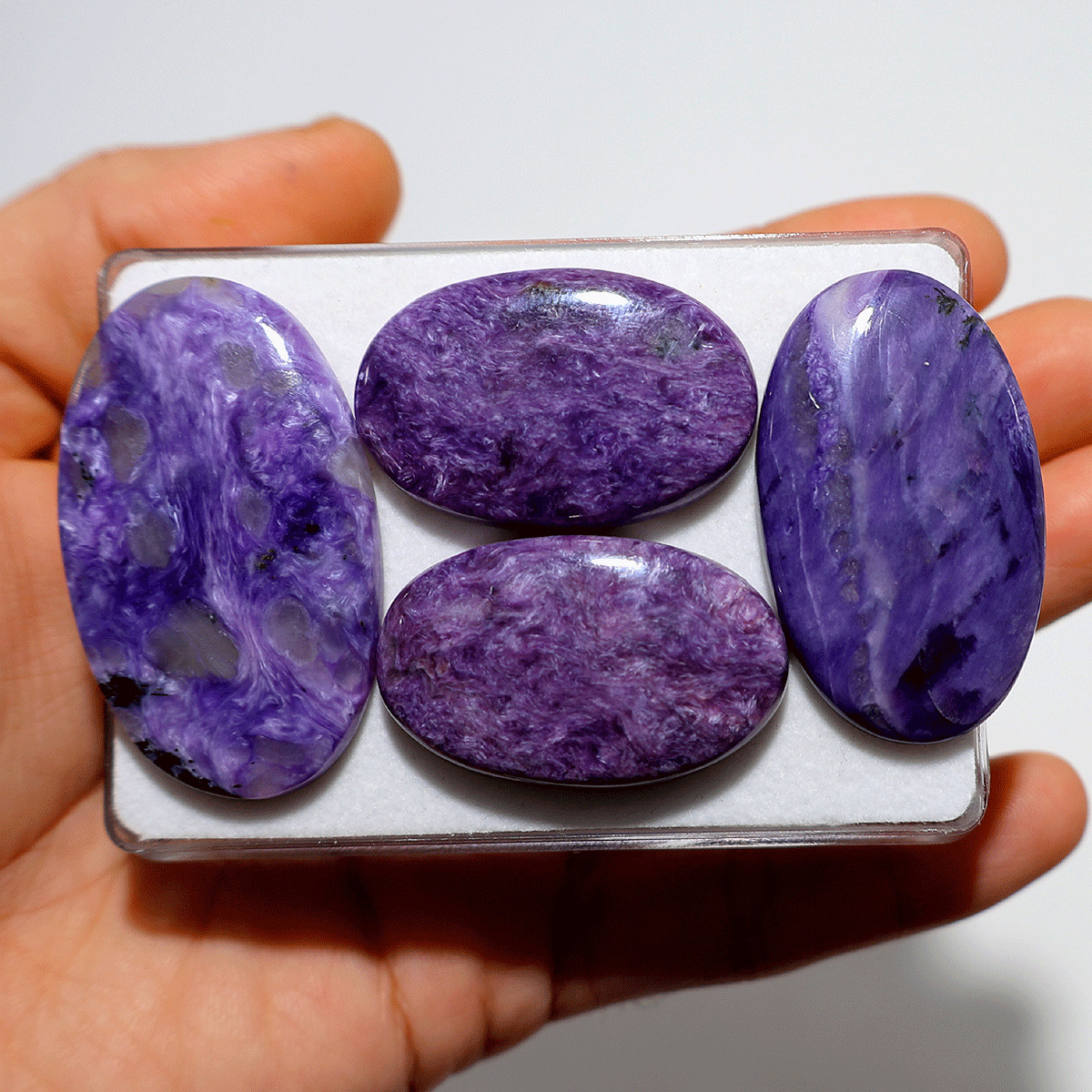 Swirling Violet~ 4 PC Natural Charoite 37mm-48mm Hi-Grade Cabochon Gemstones Lot