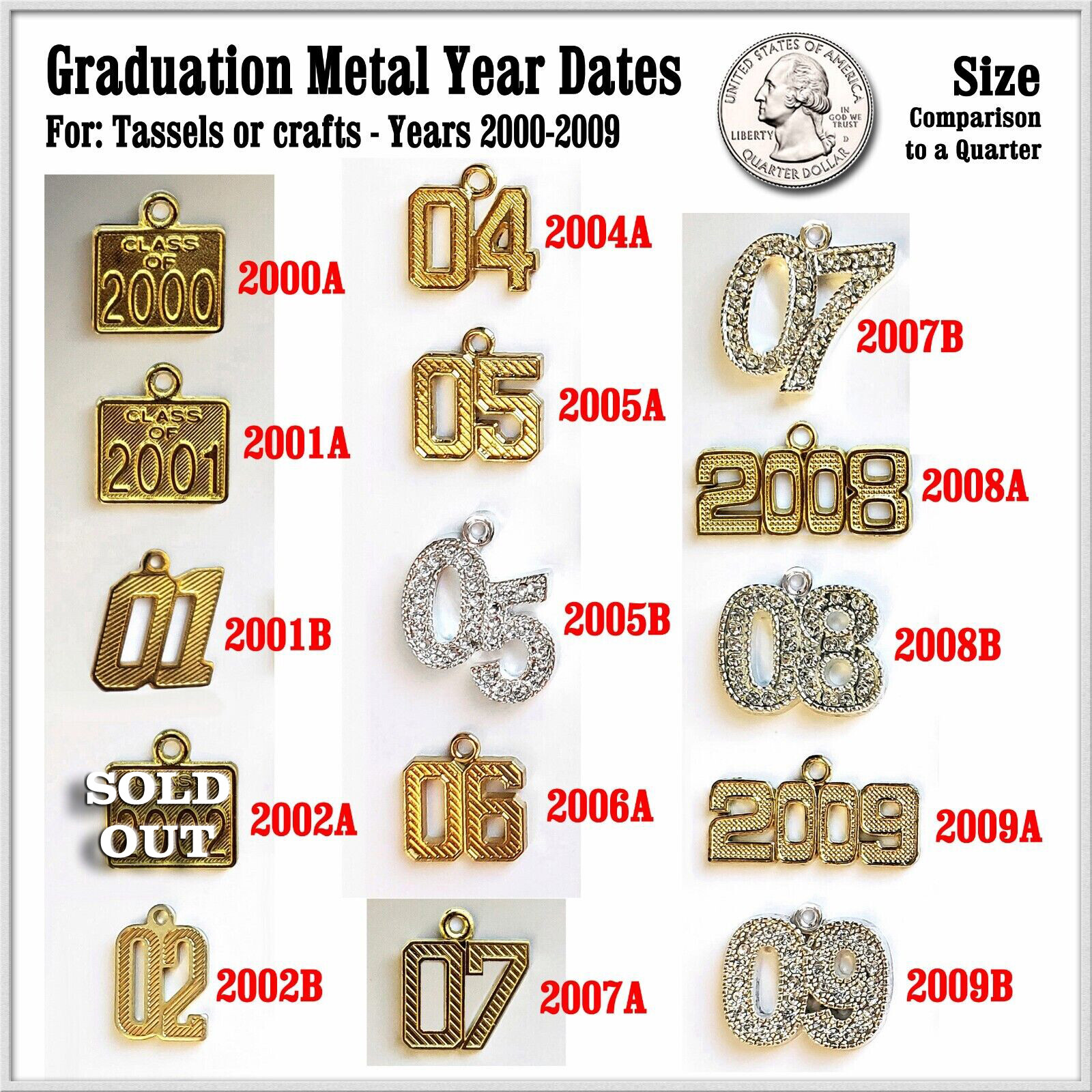 NEW Graduation YEAR DATE Charms for Tassels and Crafting – Years 2000 thru 2009