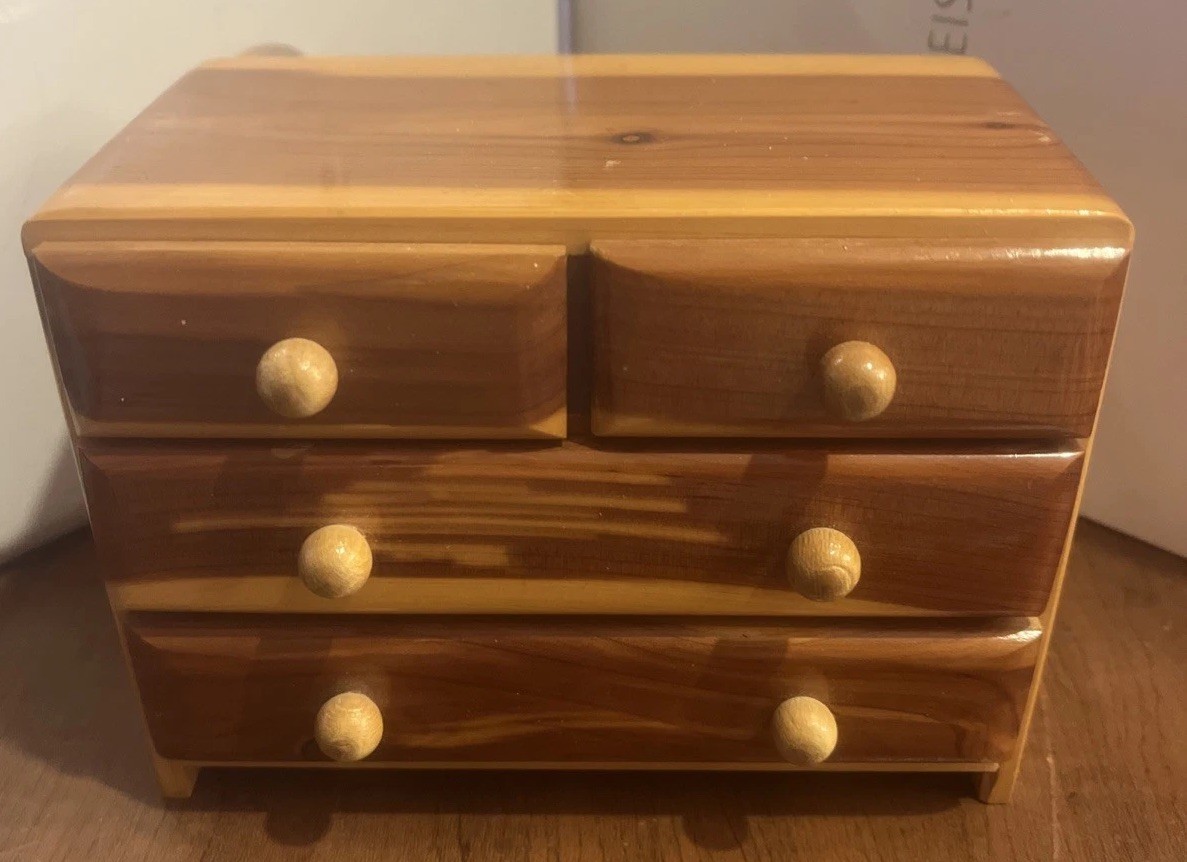 Beautiful Handmade 4 Drawer Wood Jewelry Box, Unique Wood Grain, 5.5X3”