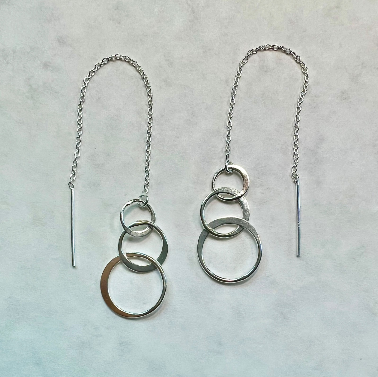 *IAJ* .925 Sterling Silver Triple Tiered Circles Ear Threads Threader Earrings