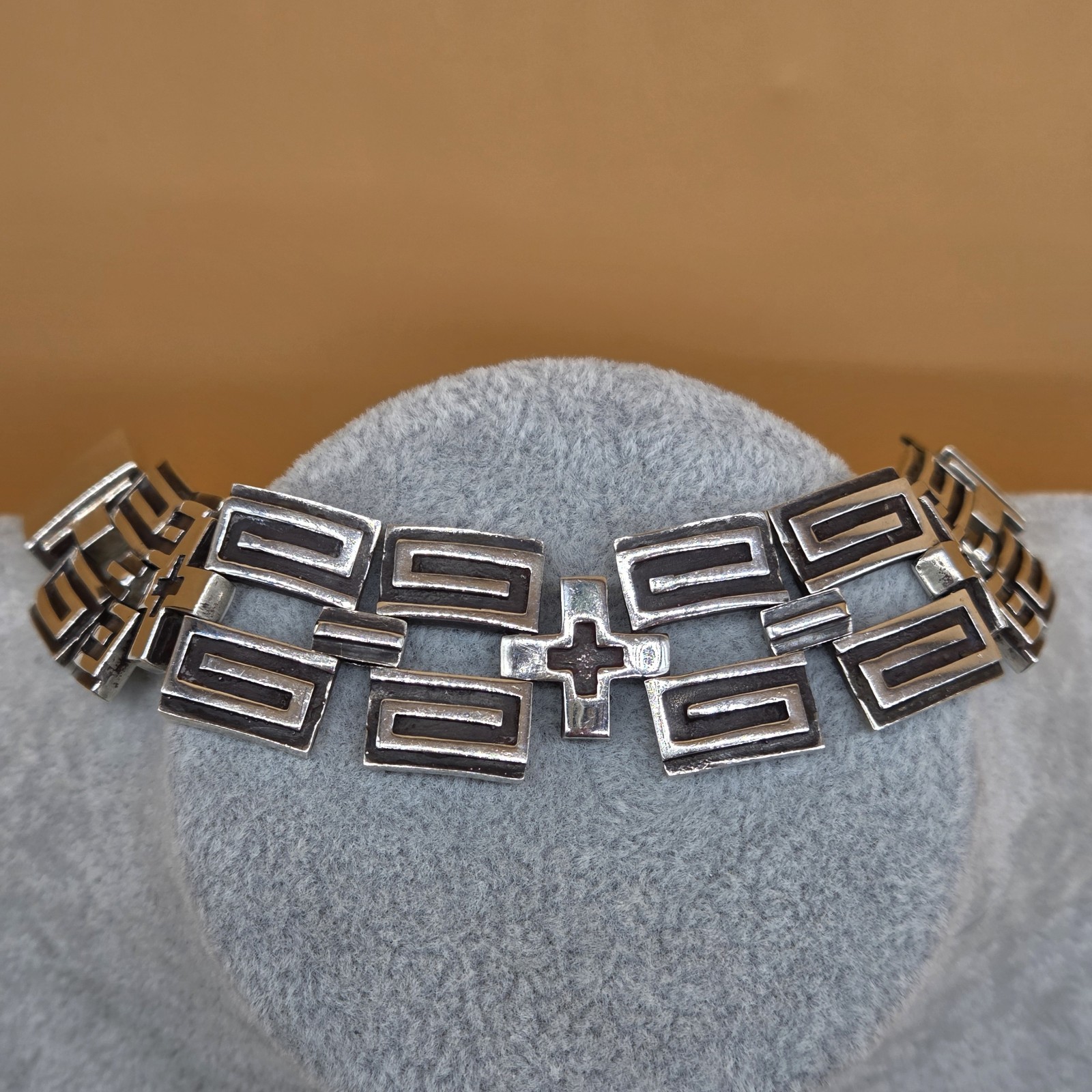 Vtg Lowell Draper Navajo Native American Sterling Silver Cross Link Bracelet 81g