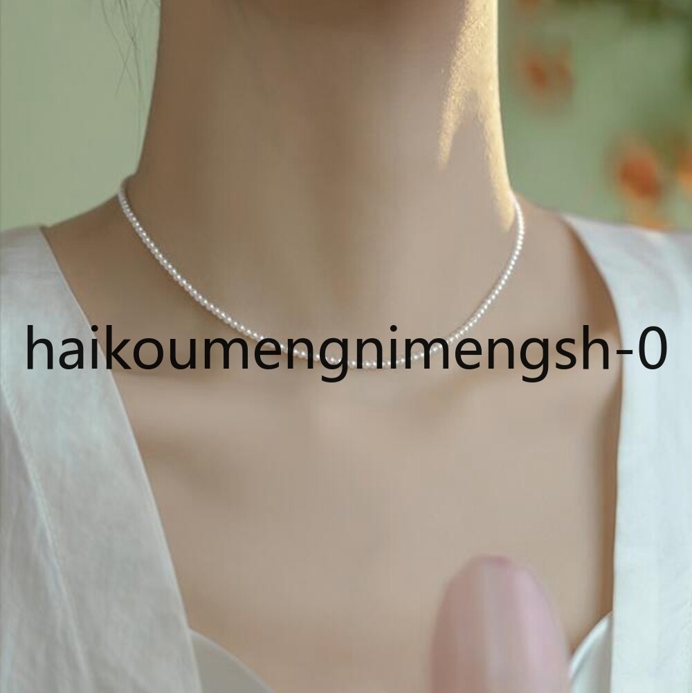 Real Natural 2mm 3mm 4mm White Akoya Pearl Round Beads Necklace 15″