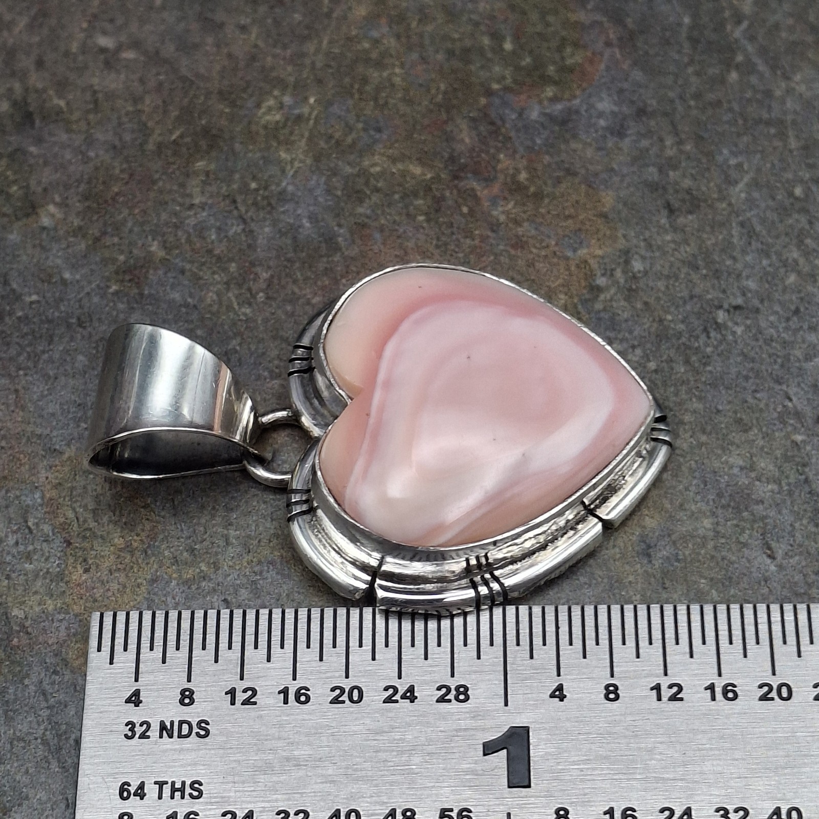 Samson Edsitty Pink Conch Heart Pendant Sterling Silver Navajo Native American