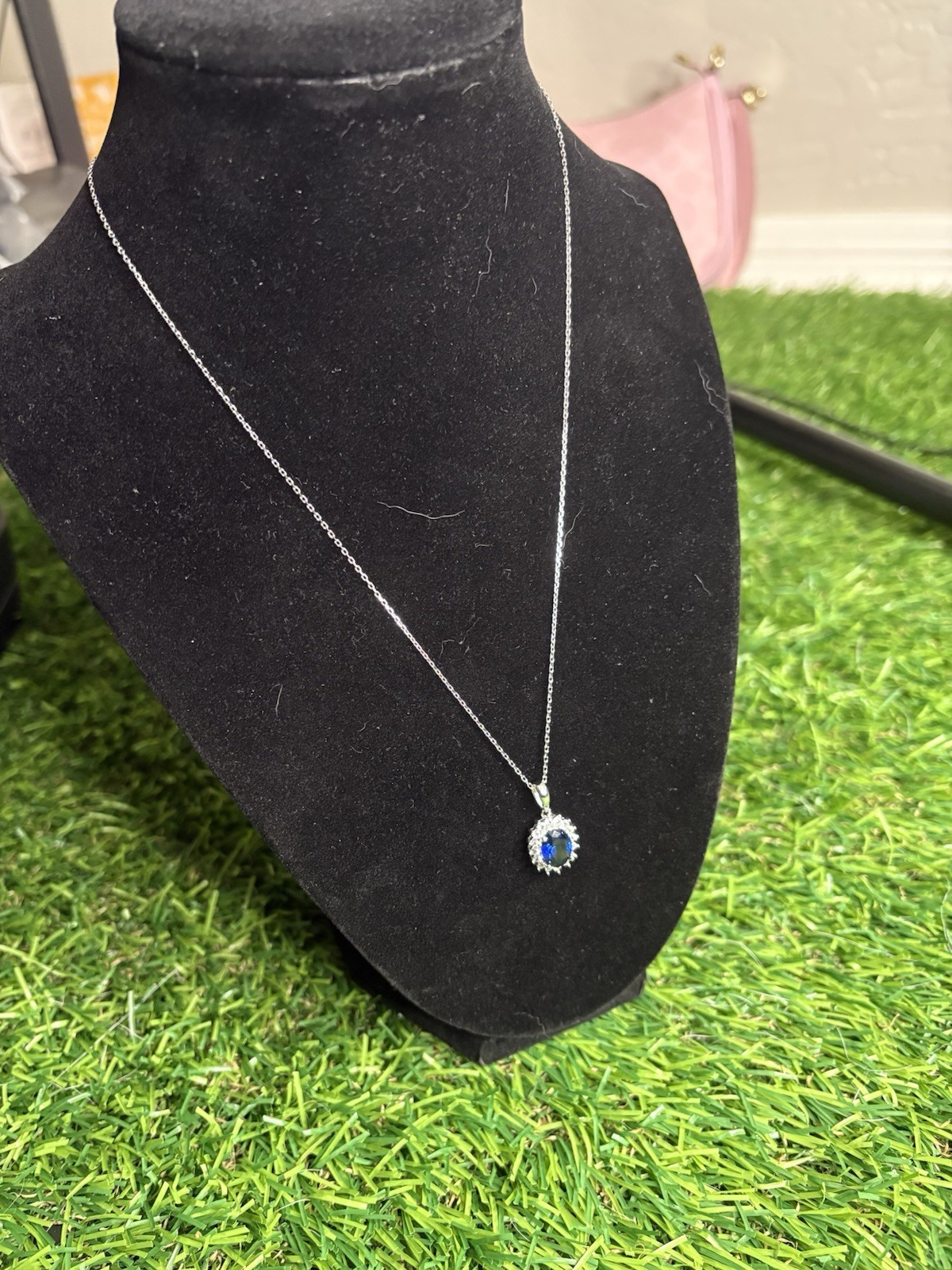 Rachel Zoe Sterling Silver Created Sapphire & White Topaz Halo Pendant Necklace