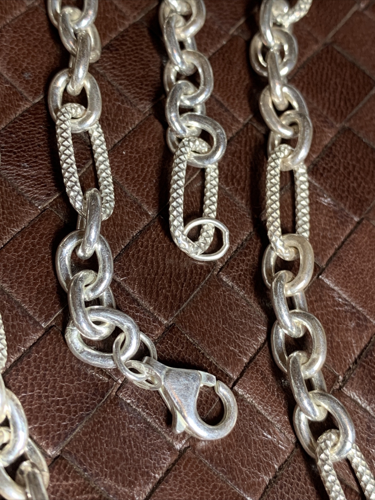 Sterling Silver Diamond-Cut Flat Figaro Rolo Link Chain 20″ Italy Necklace