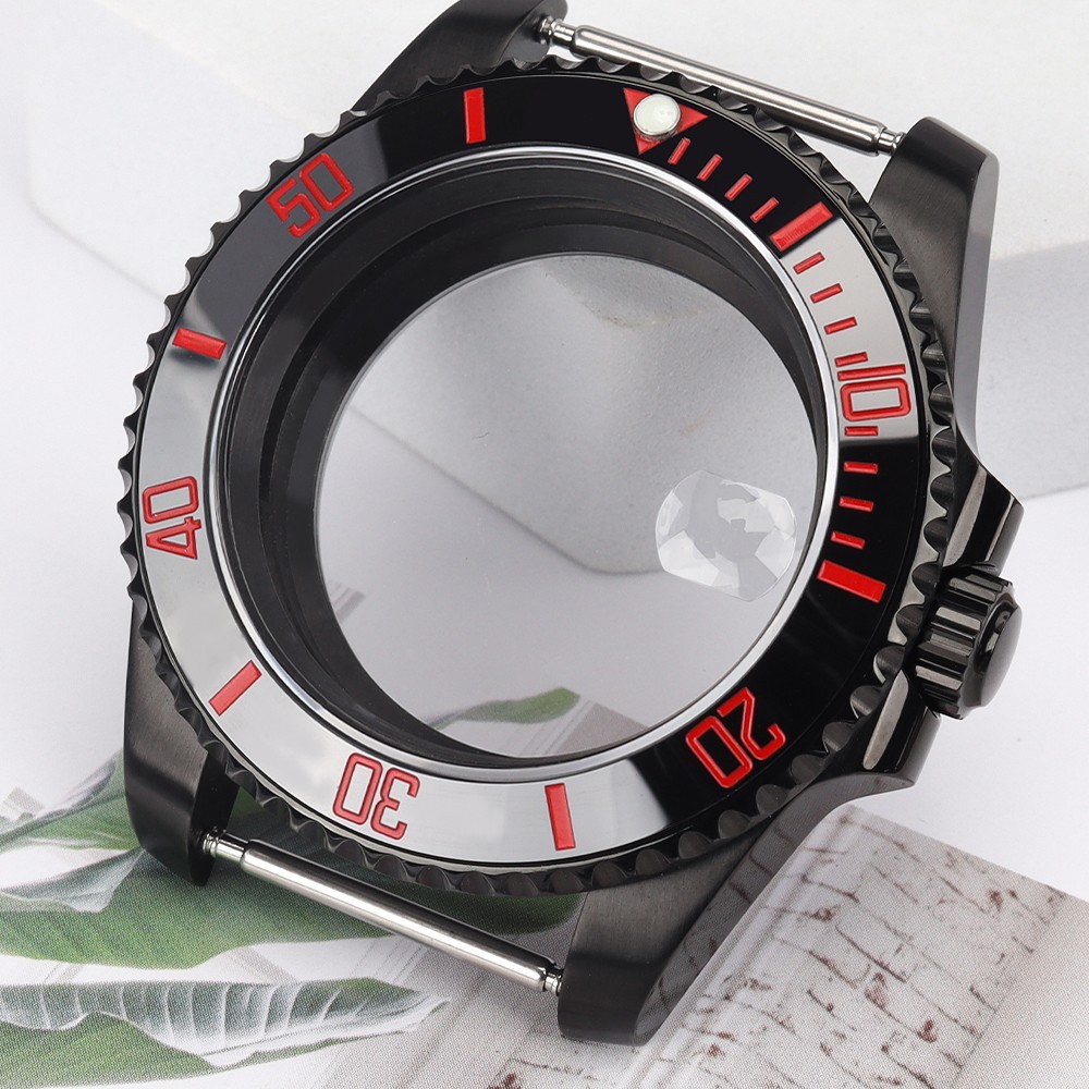 PVD Black Oyster Aviator 40mm Watch Case SUB Bezel Sapphire For Seiko NH35 NH36