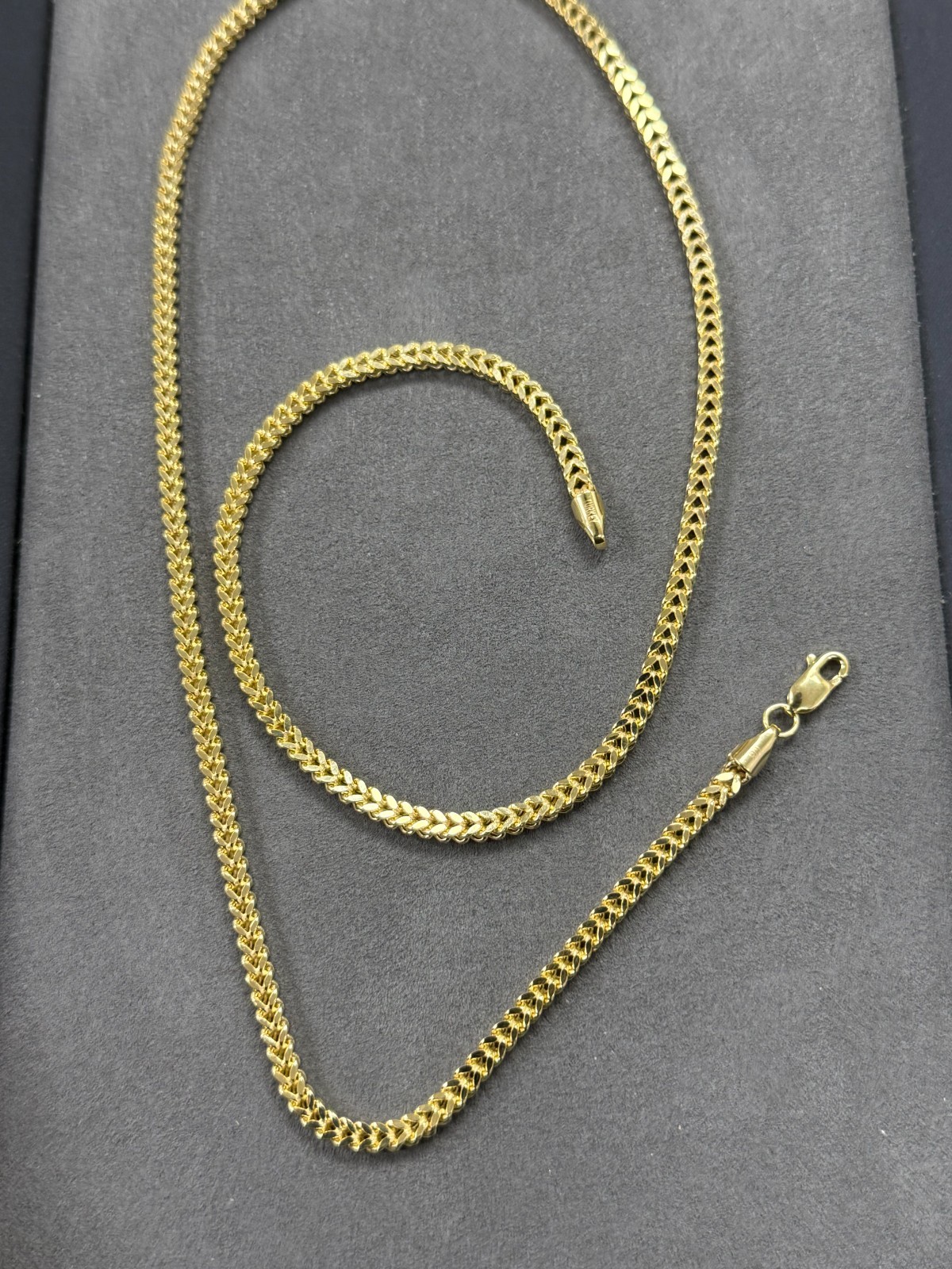 10K Yellow Gold 3.2mm Square Franco Wheat Foxtail Link Chain Necklace 22”