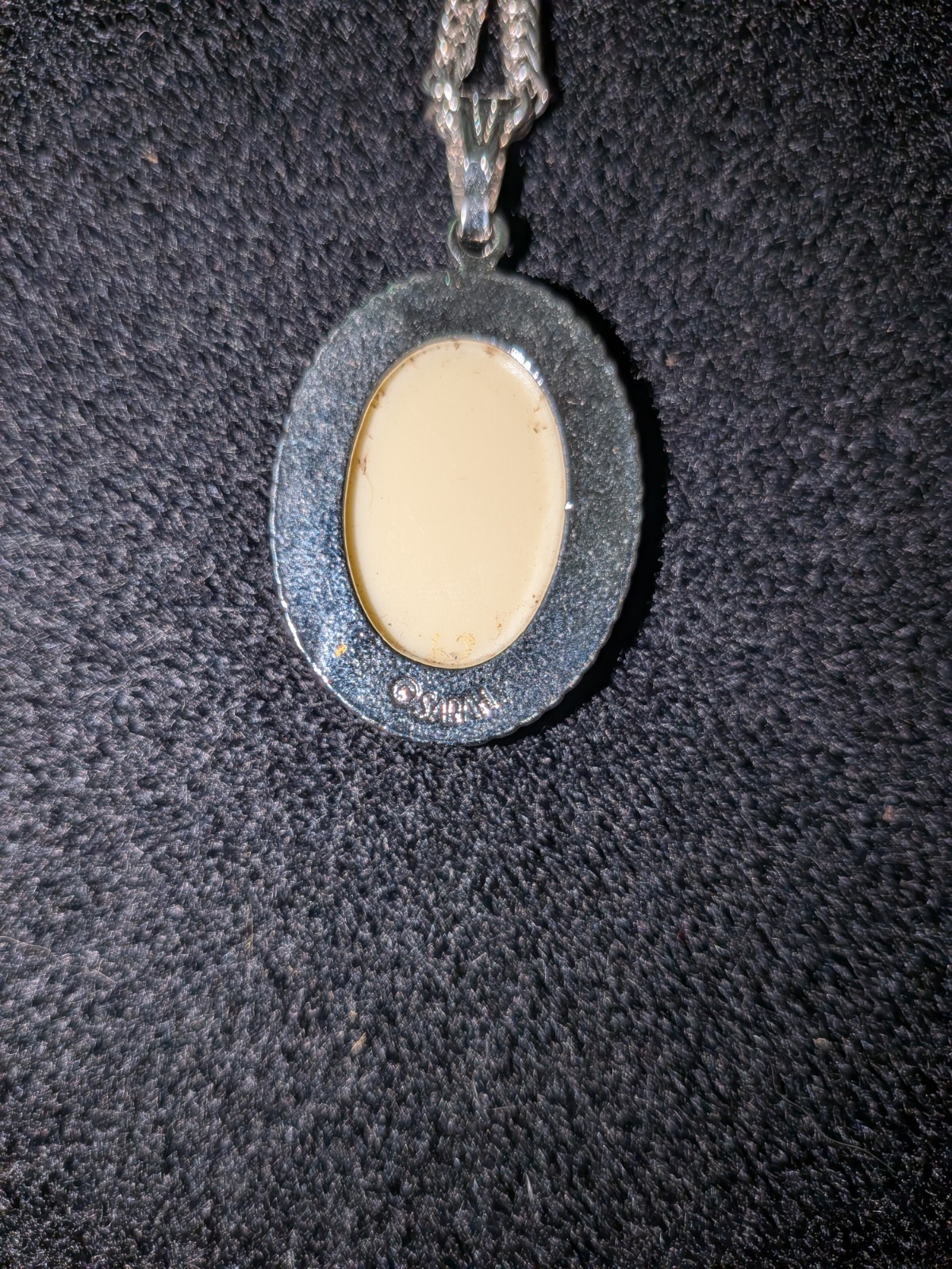 Silver Tone Nautical Ship Oval Bezel Pendant Necklace Box Chain Beige Accent