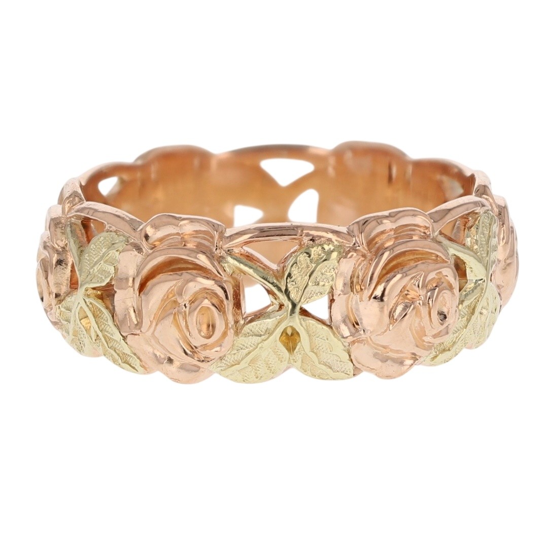 8.7mm Sculpted Rose Flower Vine Band Ring 14k Multi-Tone Gold 9.83g Size 10.5