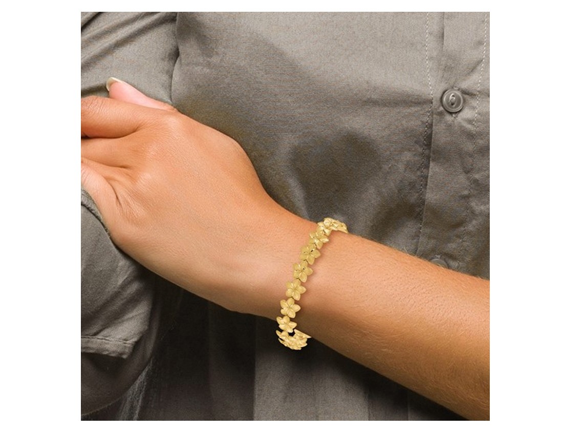 14K Yellow Gold Plumeria Flower Bracelet (7.25 Inches)