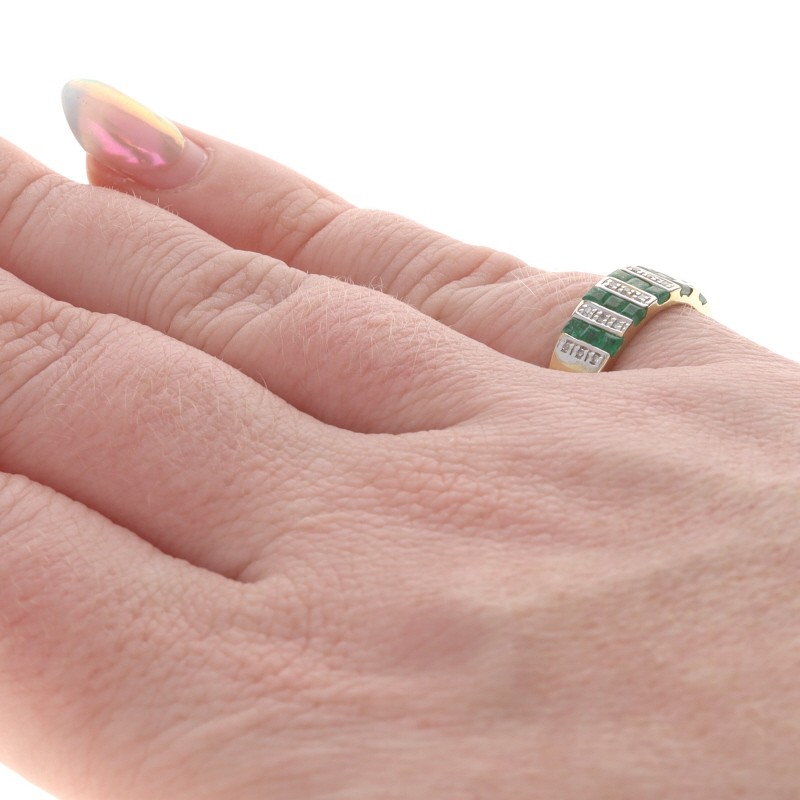 Yellow Gold Emerald Diamond Cocktail Band – 14k Square .96ctw Ring