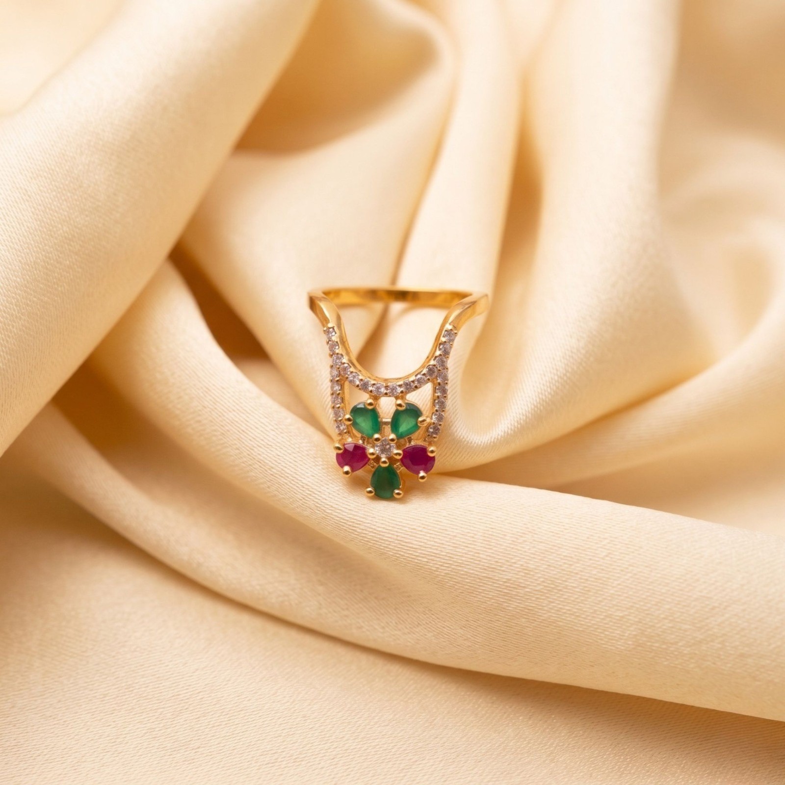 Gold Plated CZ Vanki Ring: Adjustable Indian Design