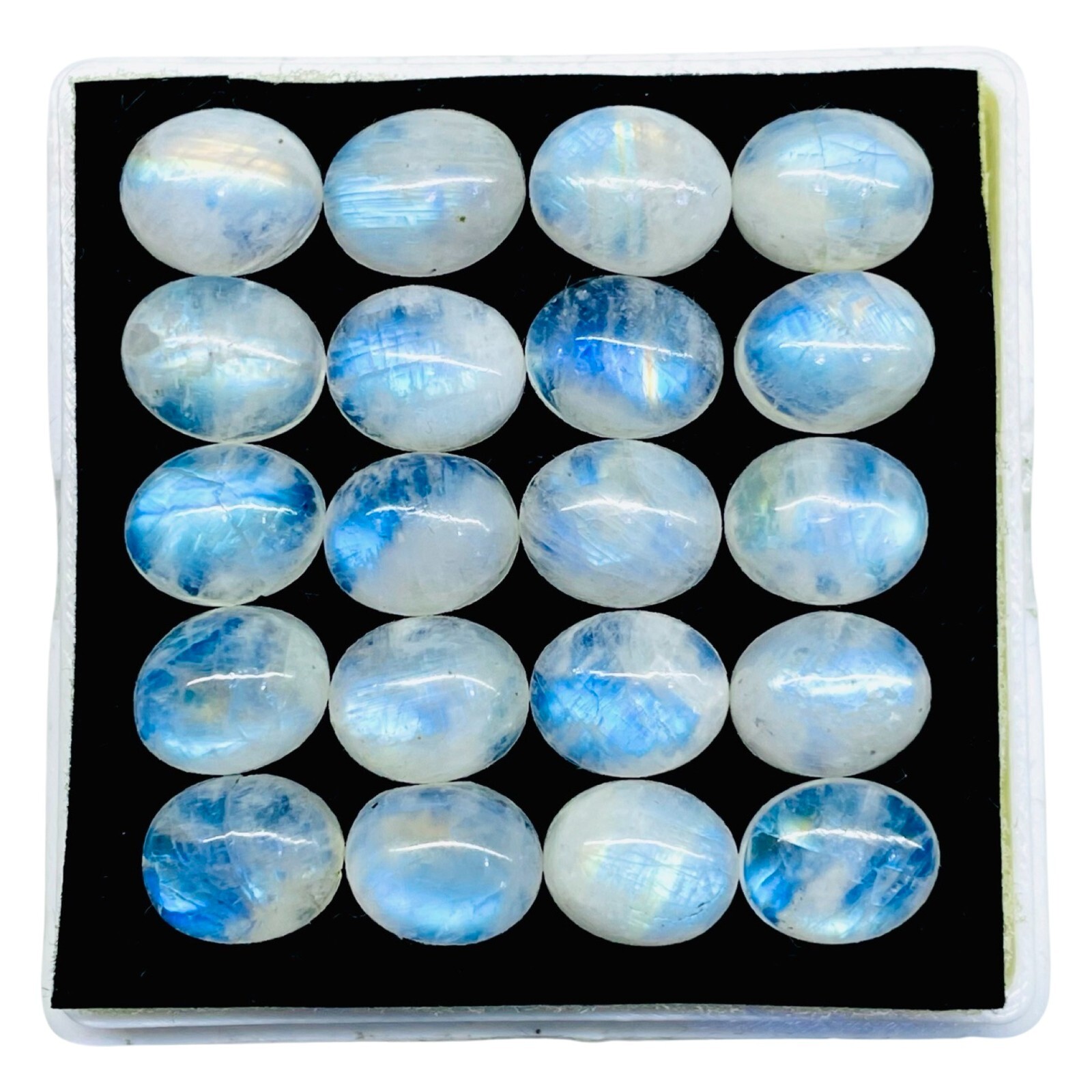 20 Pcs Natural Rainbow Moonstone 12x10mm Oval Blue Flash Cabochon Gemstones