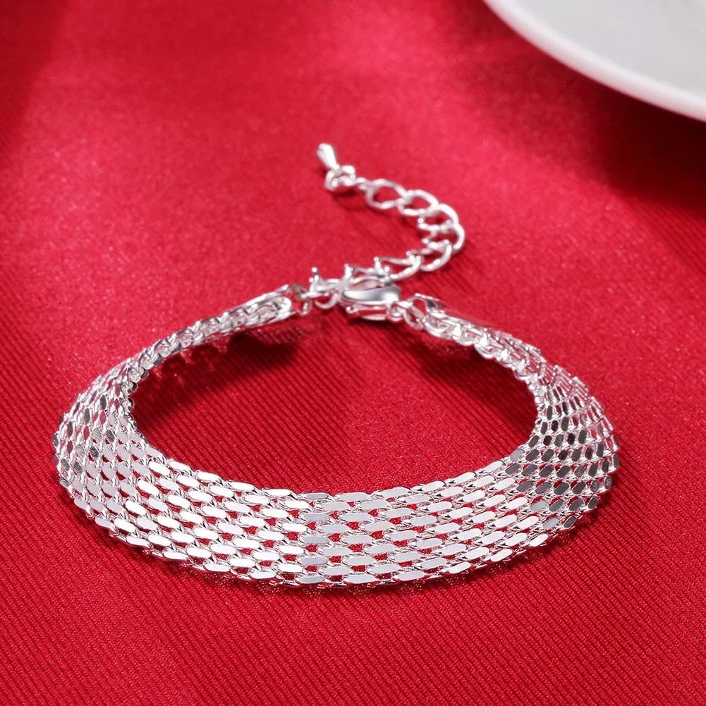 925 Sterling Silver Bracelet Women Weave Chain Wedding Party Gift Jewelry