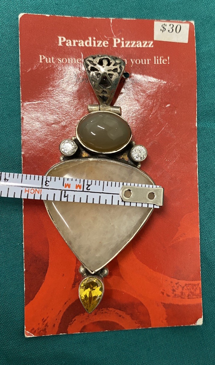 Large Sterling 925 Multi Stone Pendant Morganite Citrine Moonstone Artisan