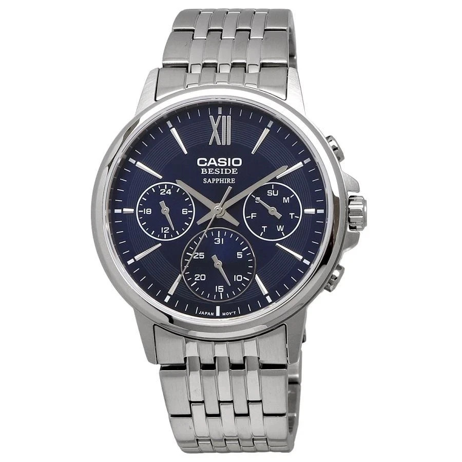 Casio BESIDE BMS-300D-2AV Navy Blue Dial Sapphire Glass Solid Band no box