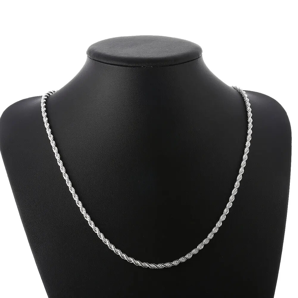 925 sterling silver 4MM chain male twisted rope necklace bracelets jewelry Set