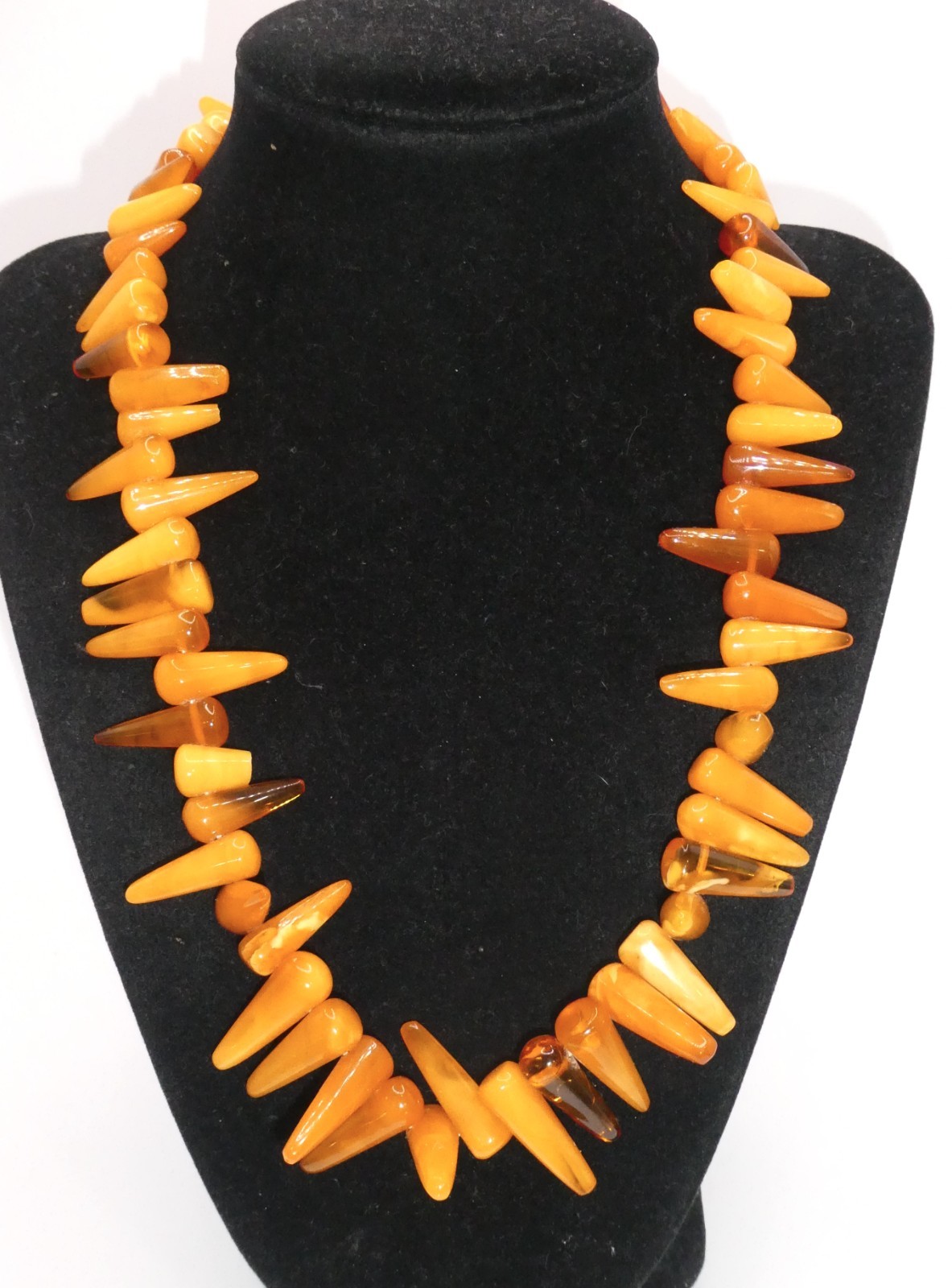 Vintage Baltic Egg Yolk Amber Strand Necklace Cone Spike Beads 20″ 43g