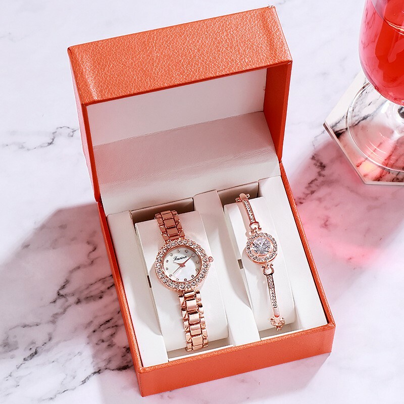 Fashion Girls Women Luxury Stylish Bling Quartz Watch & Bracelet Set of 2