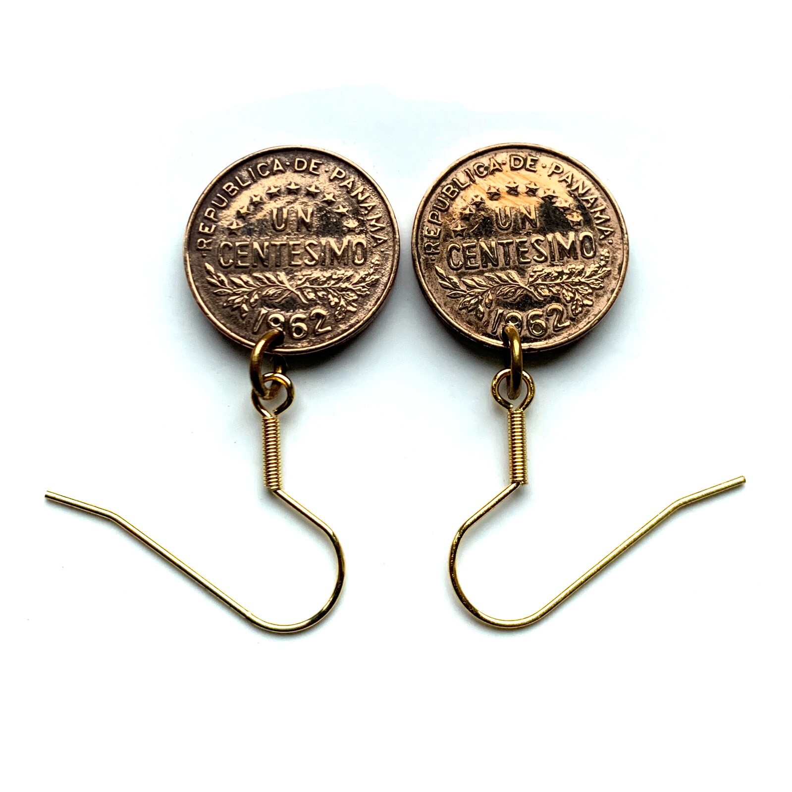 Panama Centavo coin earrings Urraca warrior Ciudad de Panamá Casco Viejo e000602