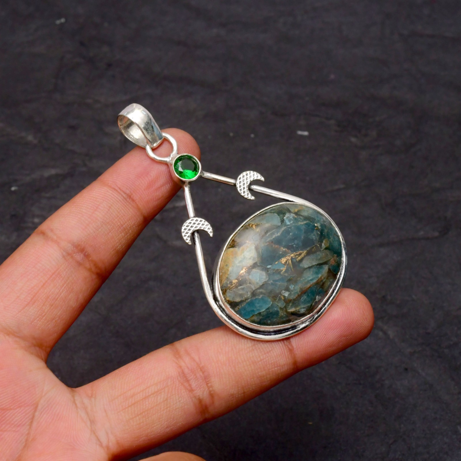 Copper Neon Apatite Gemstone 925 Sterling Silver Jewelry Pendant 1-2″
