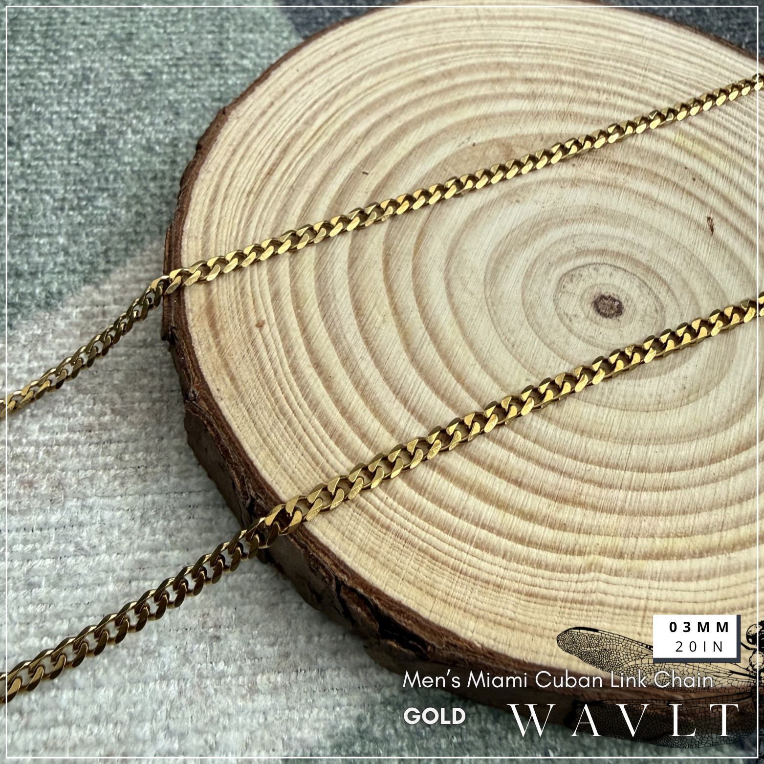 3mm Miami Cuban Link Chain — 20 Inches — Gold